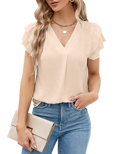 Blooming Jelly Womens Dressy Casual Shirts Short Sleeve V Neck